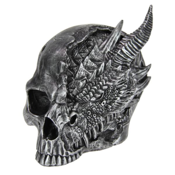 Antique Silver Skull Dragon - 14cm
