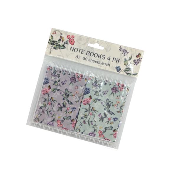 4 Pack Jardin A7 Floral Spiral Notebook - 70g