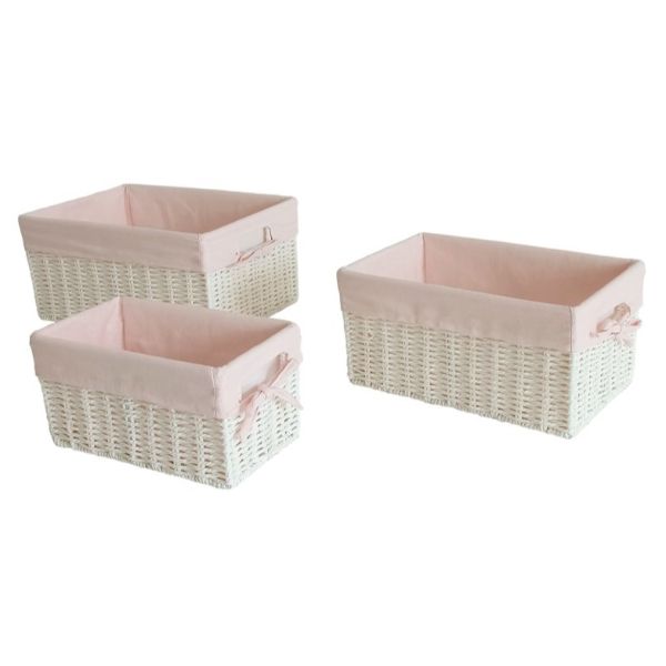 Set of 3 Pink Lined Storage Baskets