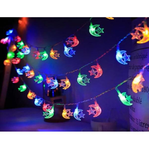 50 Colourful Moon Star Battery Operated Hanging Bulbs - 500cm