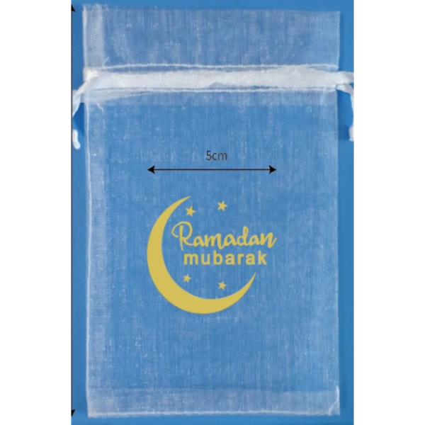 6 Pack White Ramadan Mubarak Organza Bag - 15cm x 10cm