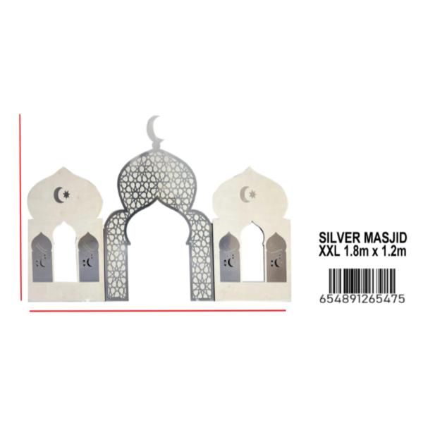 Giant Silver Natural Wood & Acrylic Wide Tall Masjid - 180cm x 120cm