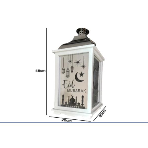 Wood Metal & Glass Eid Mubarak LED Lantern - 19cm x 19cm