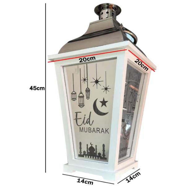 Wood Metal & Glass Eid LED Lantern - 19cm x 19cm