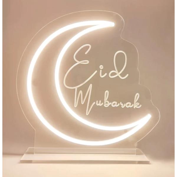Acrylic Neon Eid Mubarak LED Table Stand - 30cm