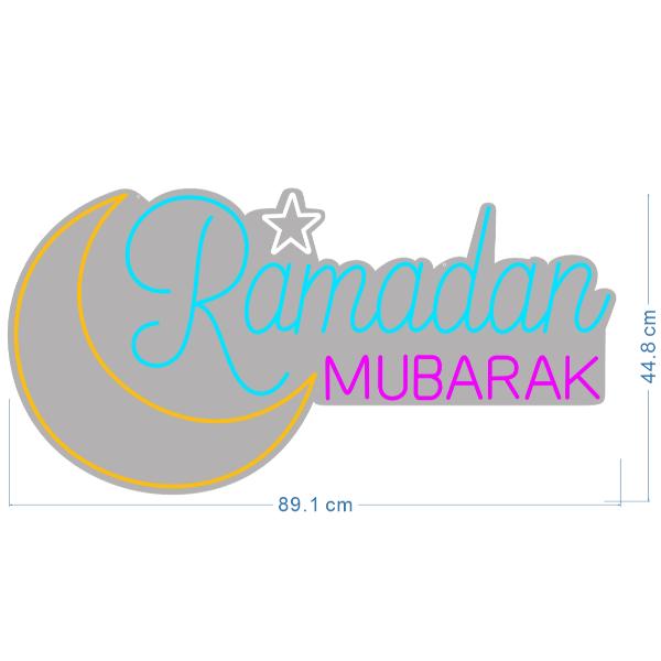 Acrylic Neon Ramadan Kareem Moon LED Light - 89.1cm x 44.8cm