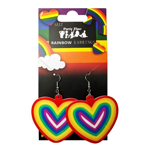 HEART SHAPED RAINBOW EARRINGS ON COLOUR CARD,