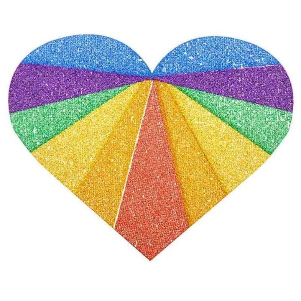GLITTER RAINBOW HEART SHAPED BODY STICKER ON COLOURCARD