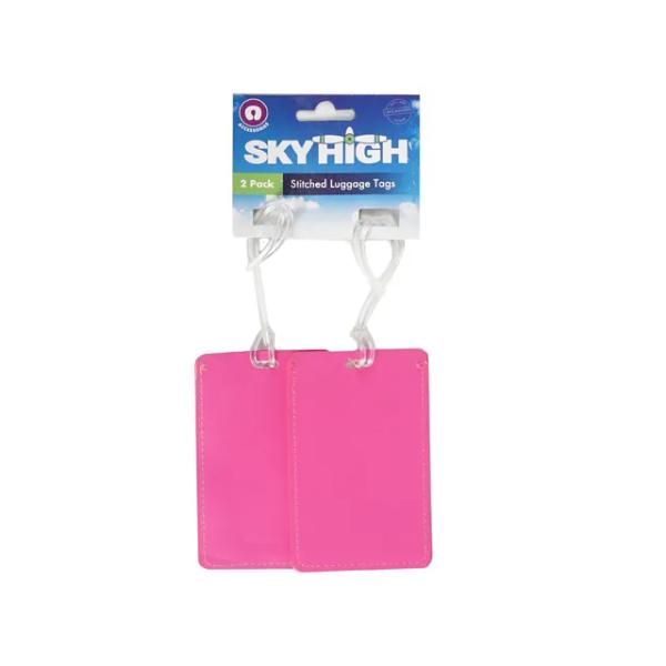 2 Pack Pink Stitched Luggage Tags - 10.5cm x 6.8cm