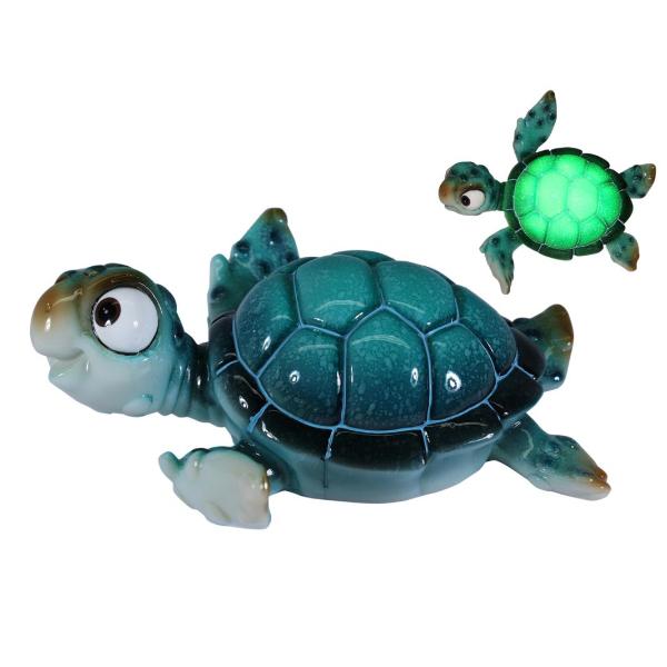 Blue Comical Marble Turtle With Light - 21cm