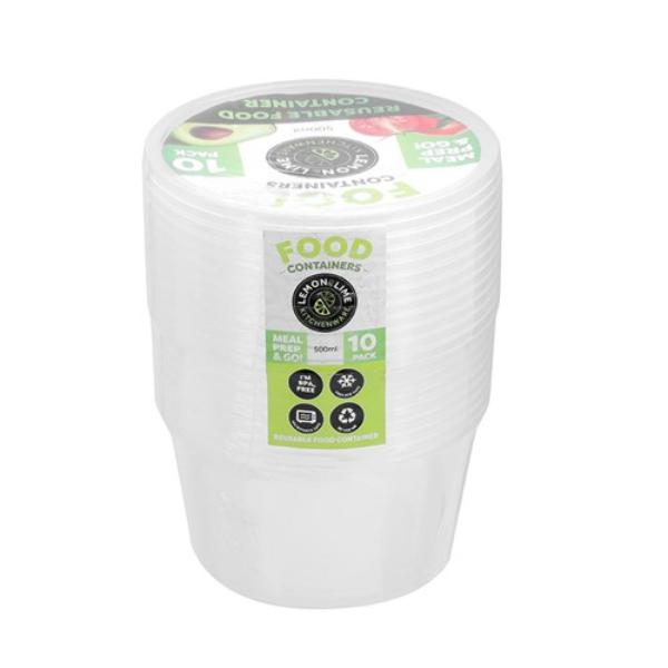 10 Pack Round Reusable Food Container - 500ml