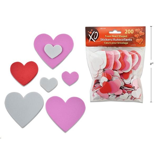 200 Pack Assorted Foam Heart Shaped Stickers