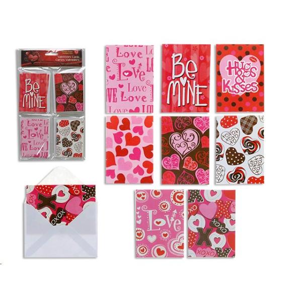 12 Pack Valentines Greeting Cards - 8.9cm x 5.9cm
