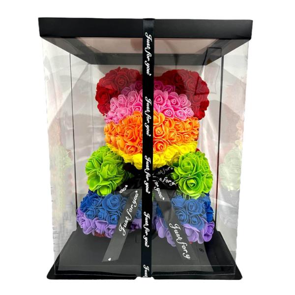 Valentines Rainbow Rose Bear In Box - 35cm