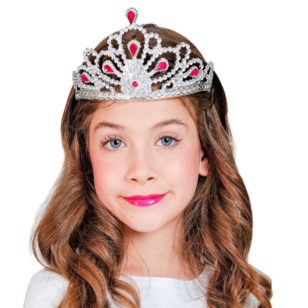Silver Tiara With Pink Gems