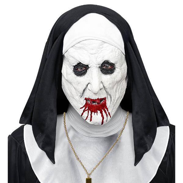 Horror Nun Half Face Mask With Head Piece
