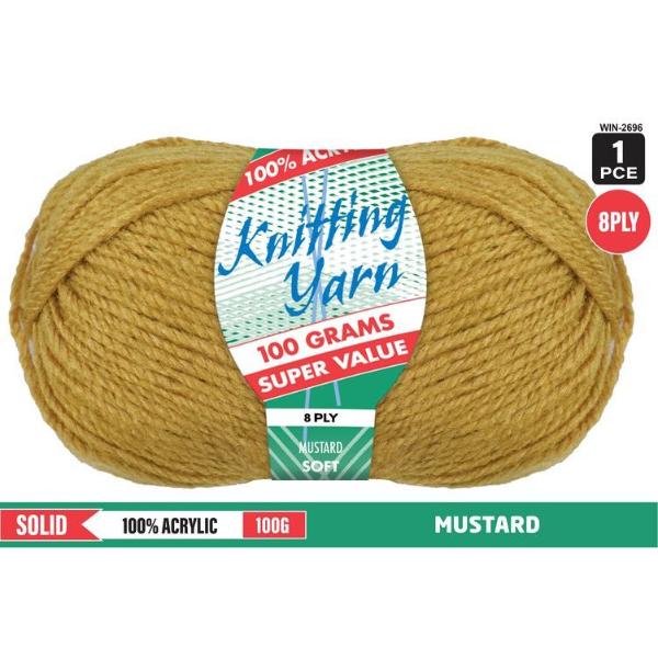 Solid Mustard 100% Acrylic 8 Ply Knitting Yarn - 100g