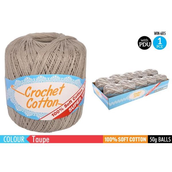Taupe 100% Soft Cotton Crochet Cotton - 50g