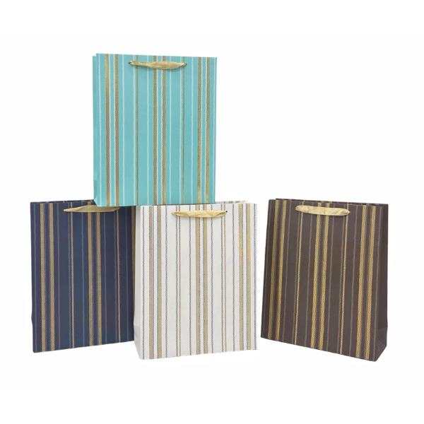 Medium Assorted Foiled Stripes Gift Bag - 18cm x 23cm x 10cm