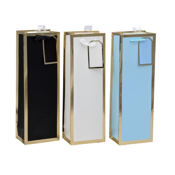 Gold Deluxe Foiled Bottle Gift Bag - 36cm x 12.3cm x 8.5cm