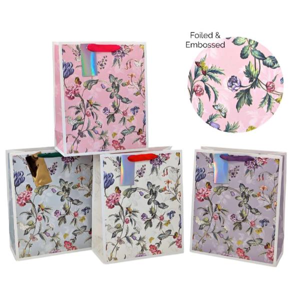 Medium Jardin Floral Foiled Gift Bag - 23cm x 18cm x 10cm