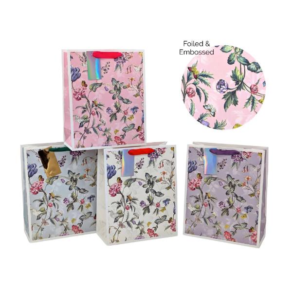 Large Jardin Floral Foiled Gift Bag - 32cm x 26cm x 12cm