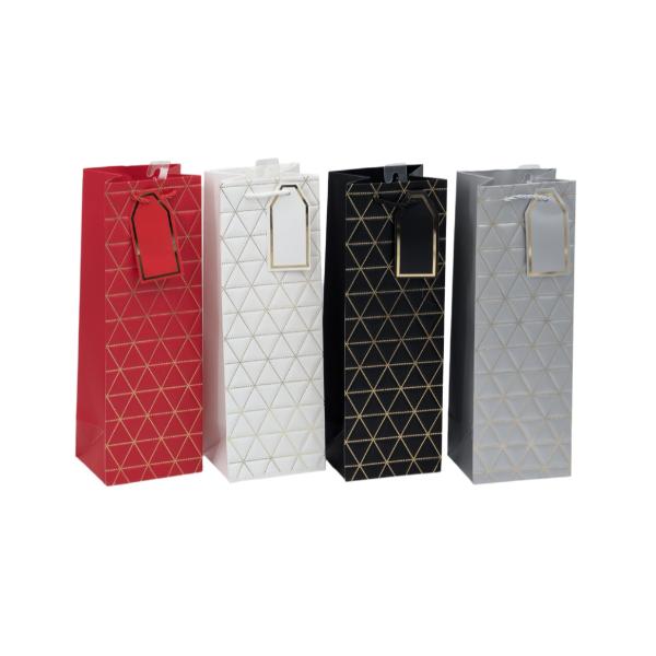 Assorted Foiled Triangles Bottle Gift Bag - 36cm x 12.3cm x 8.5cm