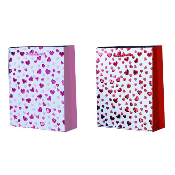 Medium Foiled Hearts Gift Bags - 23cm x 17.7cm x 10cm