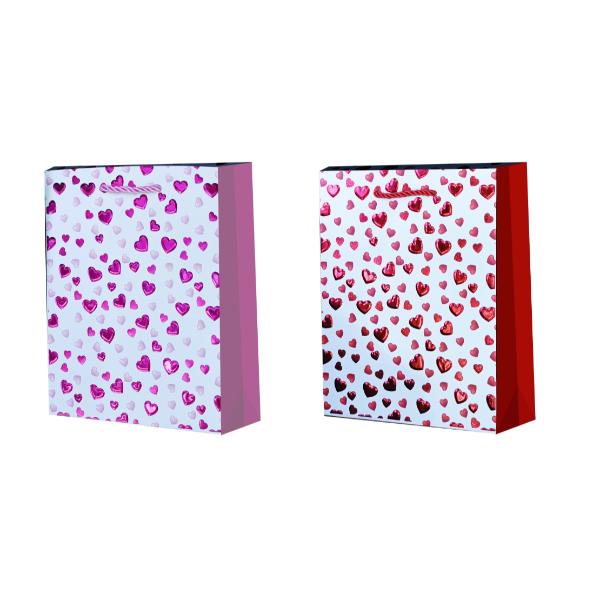 Large Foiled Hearts Gift Bags - 32cm x 26cm x 12cm