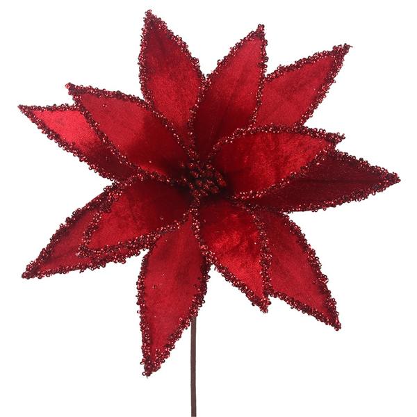 Red Poinsettia With Stem - 33cm x 50cm