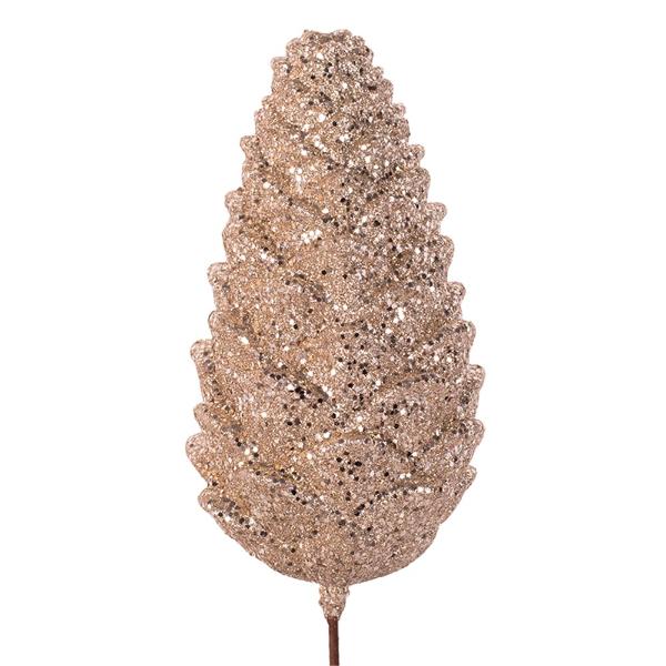 CHAMPAGNE GLITTER POLYFOAM PINECONE PICK 46CM
