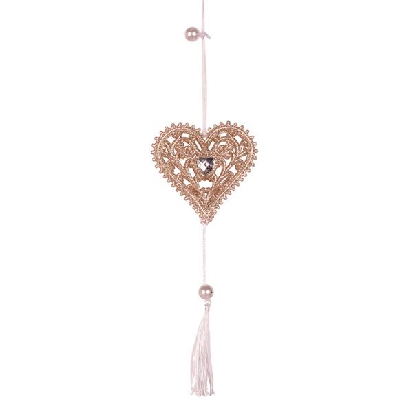 Champagne Glitter Acrylic Heart Tree Ornament - 10cm