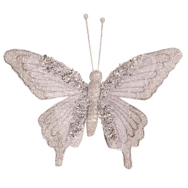 Silver Butterfly With Clip - 17.5cm x 12cm