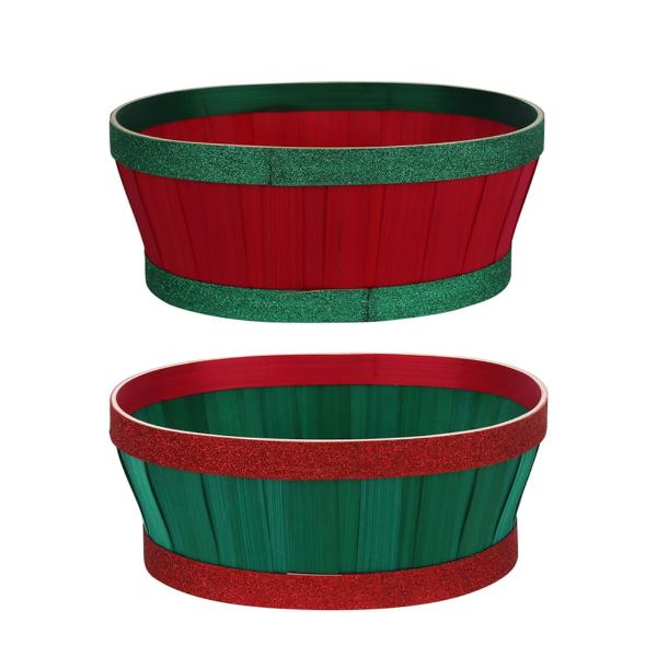 Ovan Glitter Trim Basket - 25cm x 20cm x 10cm