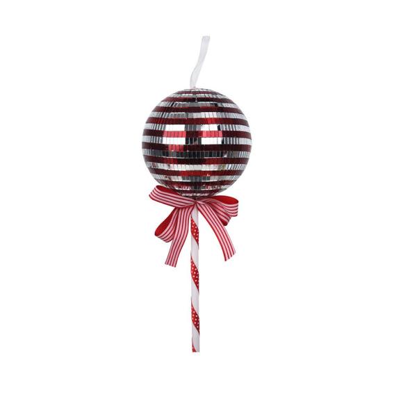 Red & Silver Mirror Candy Pick Ball - 12cm x 26cm