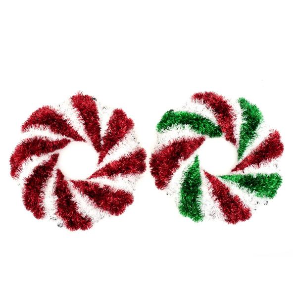 Christmas Candy Swirl Tinsel Wreath - 45cm
