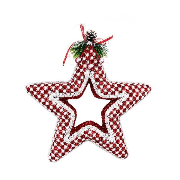 Red & White Lace Star Ornament - 22cm x 5cm