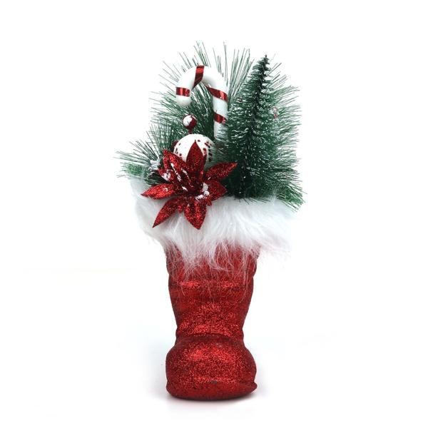 Red Boot With Christmas Foilage - 13cm x 6cm x 27cm