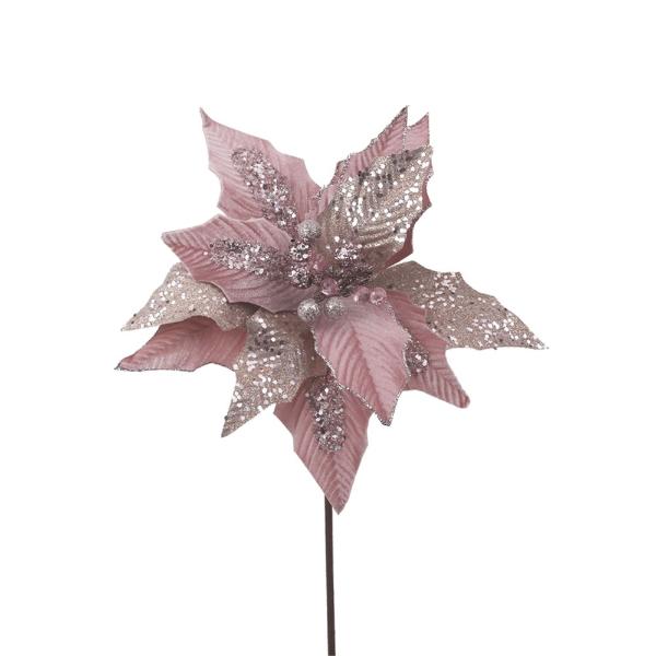 Rose Jewelled Poinsettia Stem - 31cm