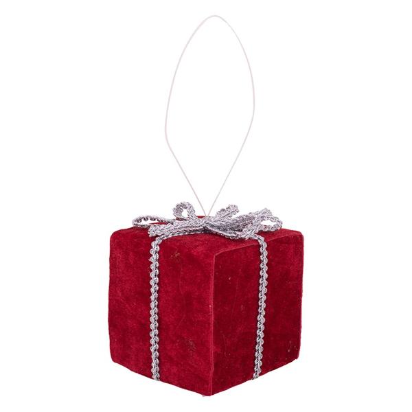 Red Velour With Silver Detail Gift Box Decor - 10cm