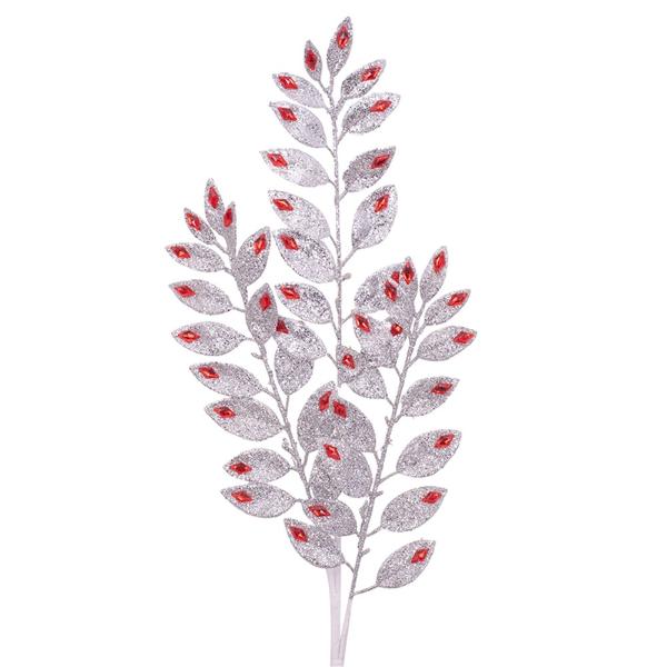 Silver & Red Leaf Stem - 70cm