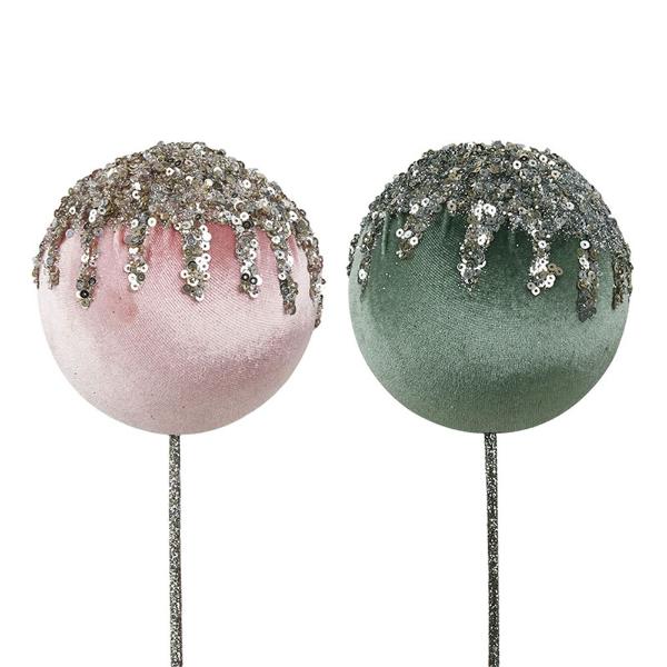 Sage & Dusty Pink Velour Bauble With Glitter Details