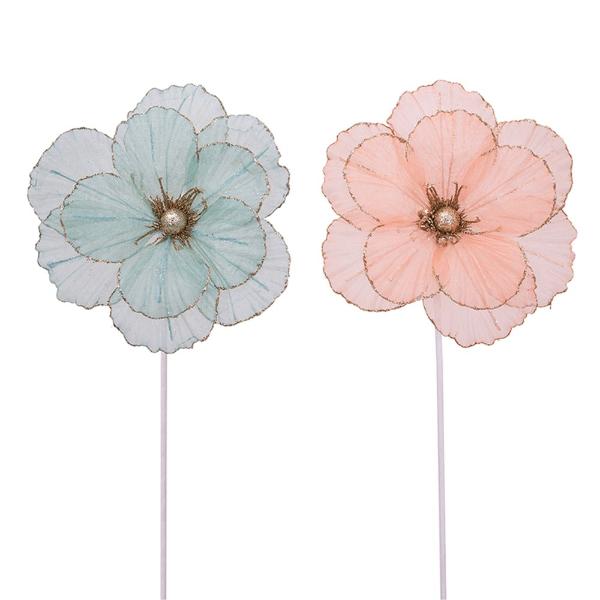 Coral Or Mint Organza Poinsettia With Stem - 28cm x 50cm