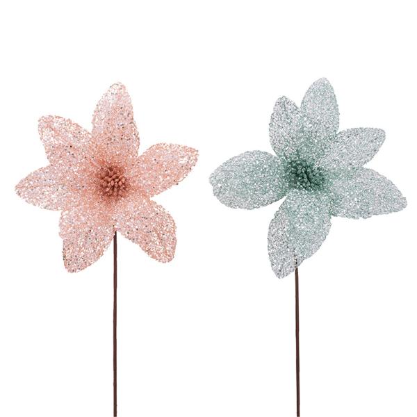 Coral Or Mint Glitter Poinsettia With Stem - 32cm x 50cm