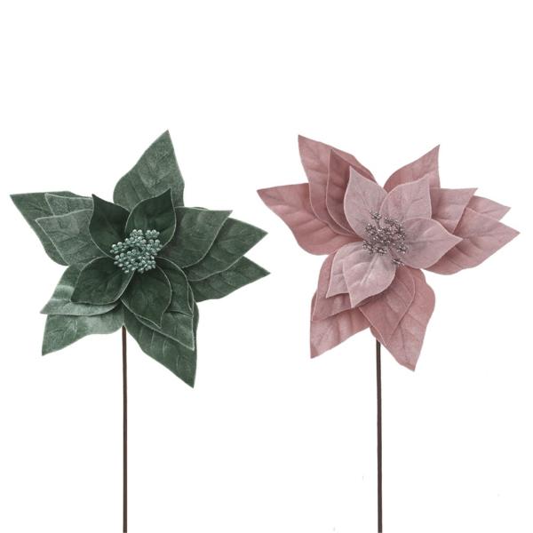 Sage & Dusty Pink Velour Poinsettia With Stem - 28cm x 50cm