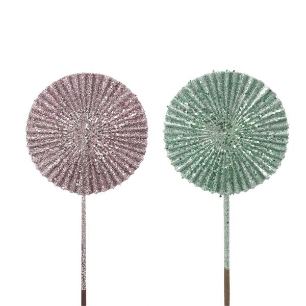 Sage & Dusty Pink Glitter Fan With Stem - 16cm x 51cm