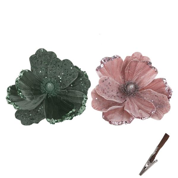 Sage & Dusty Pink Magnolia With Clip - 18cm