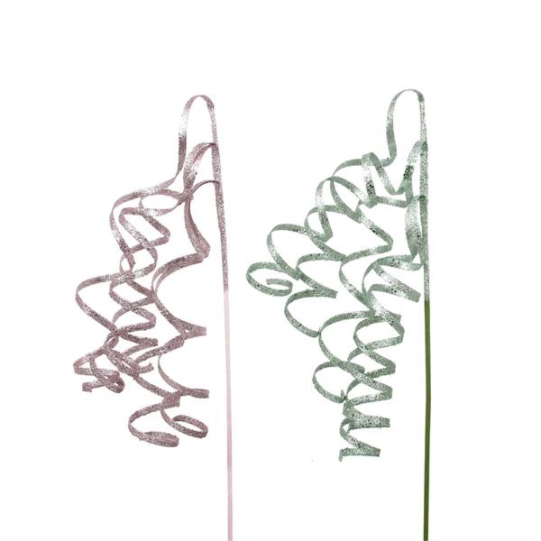 Sage & Dusty Pink Swirl Glitter With Stem - 73cm