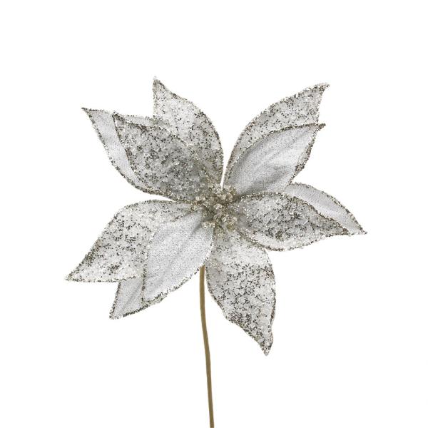 Platinum Poinsettia With Clip - 28cm
