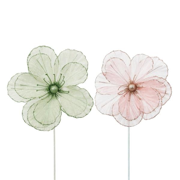 Pink Or Mint Organza Magnolia With Stem - 25cm x 50cm